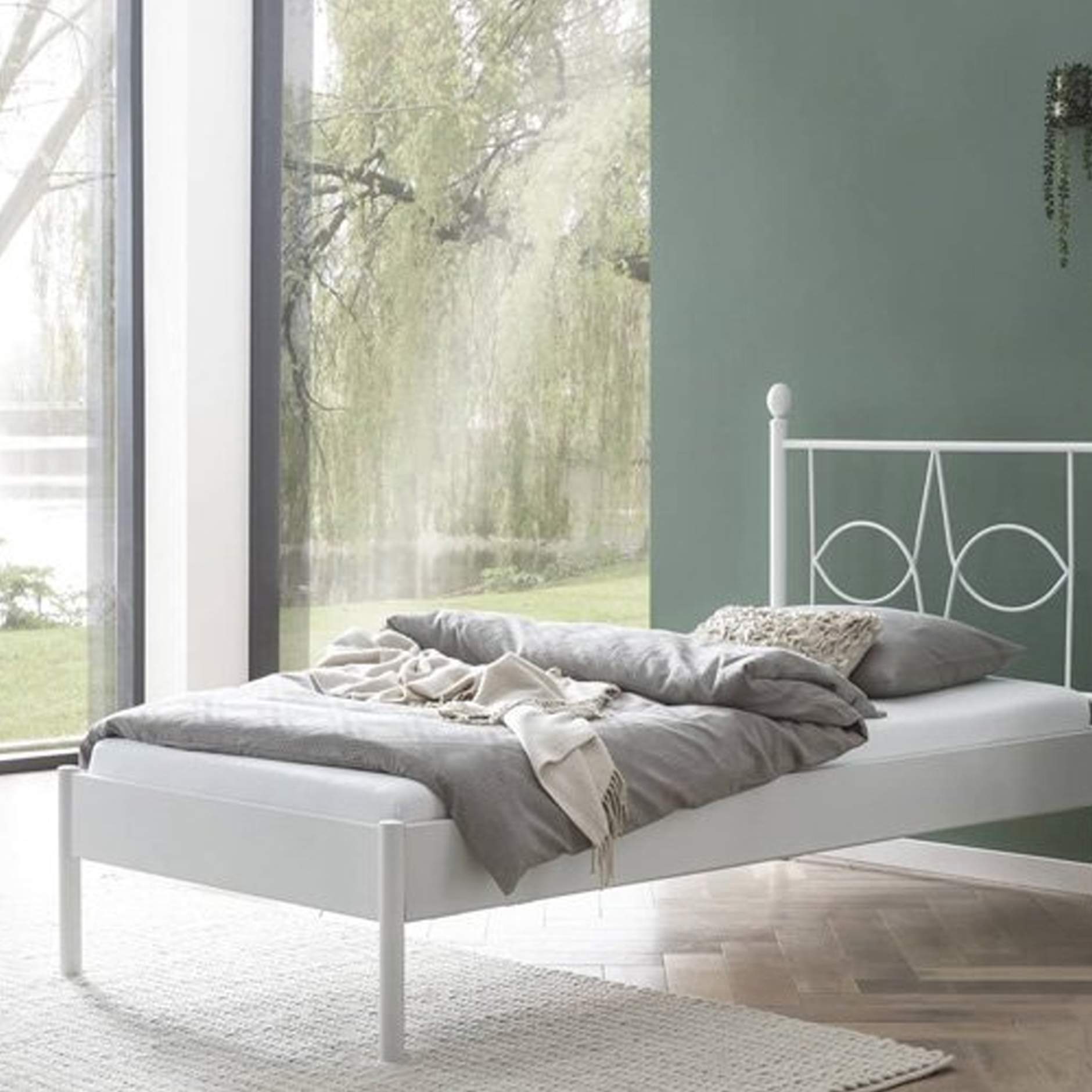 FetiNes Logeerbed, eenpersoonsbed, metalen bed, bedframe met lattenbodem, bedframe, slaapkamer, bedden, 90 x 190 cm