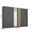 Kledingkast met 6 deuren 270cm breed metallic grijs met hout kleurige lamellen