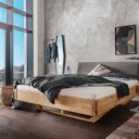 Massief tweepersoons houten bed Boston met bruine stoffen hoofdbord