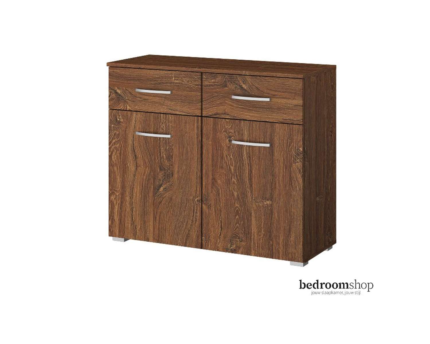 Walnoot commode met twee deuren en lades Walnoot commode met twee deuren en lades
