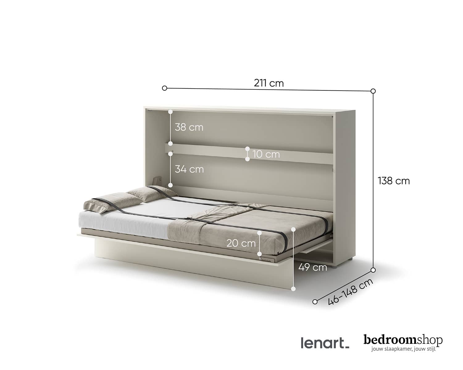 Afmetingen opklapbed twijfelaar Horizon