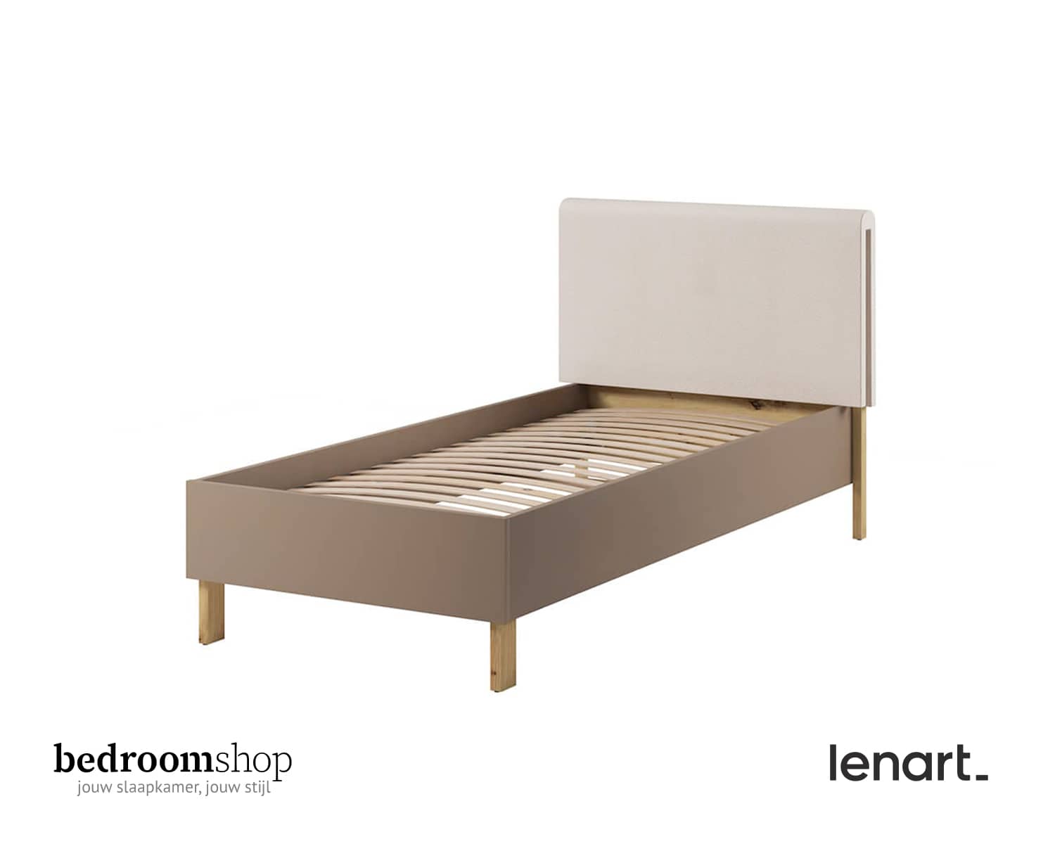 Kinderbed eenpersoons stoffen hoofdbord