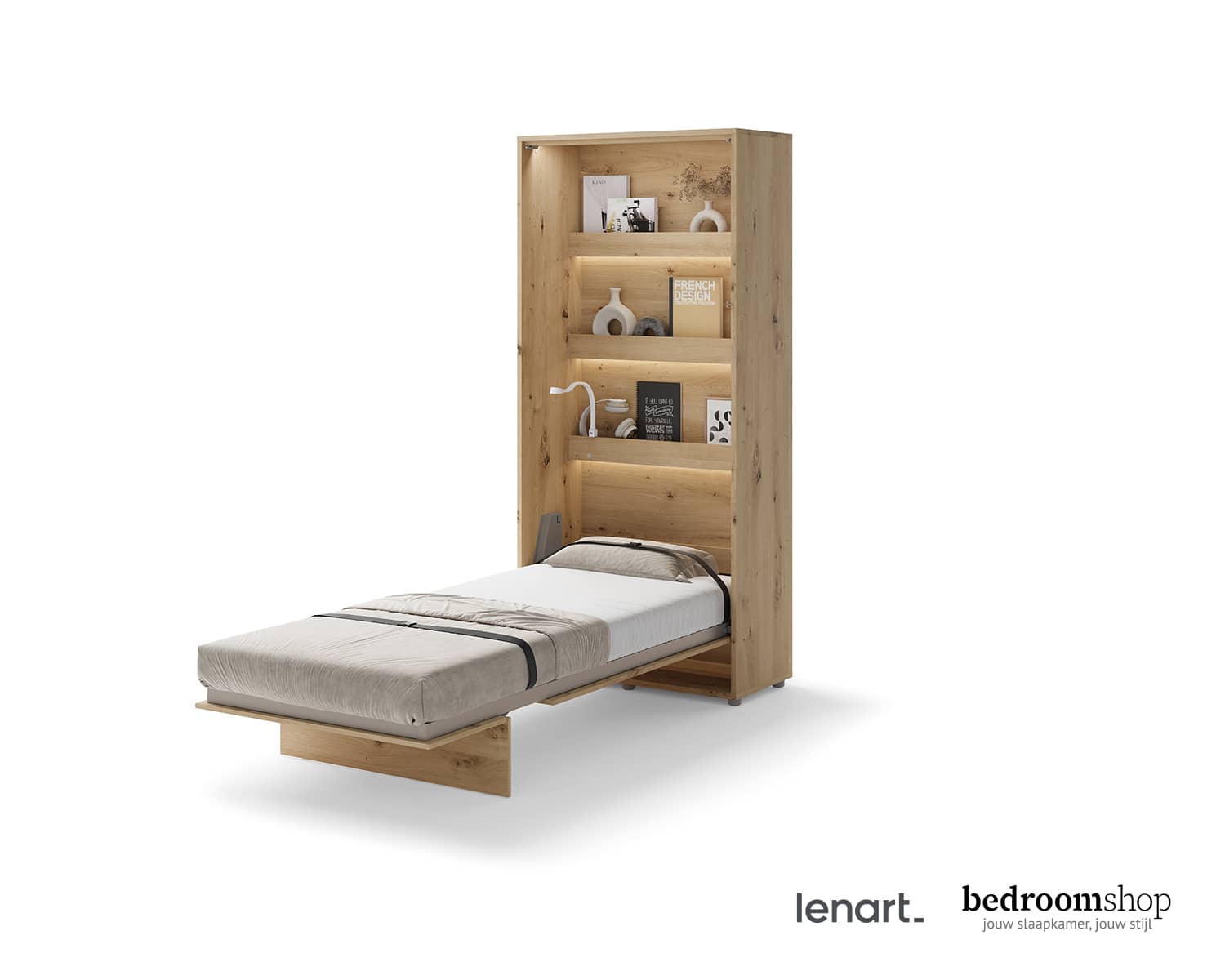 Opklapbed 1-persoon 90 cm imitatie eiken