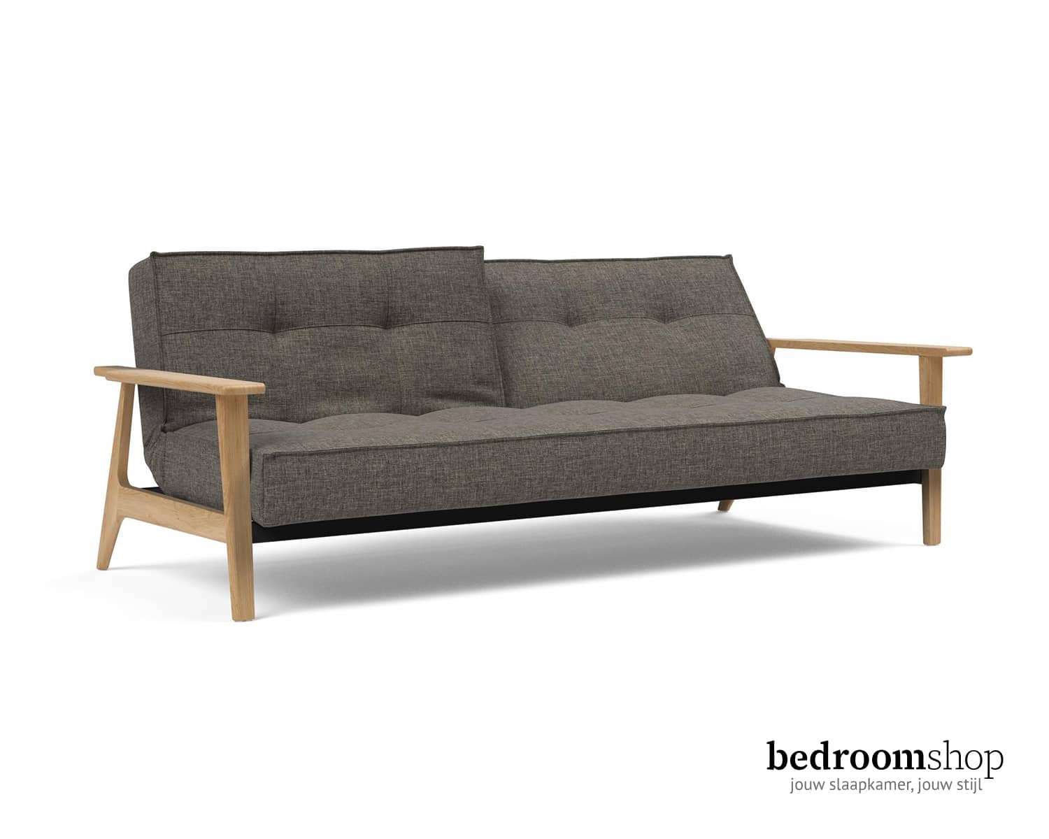 Donker grijze bedbank met leuningen