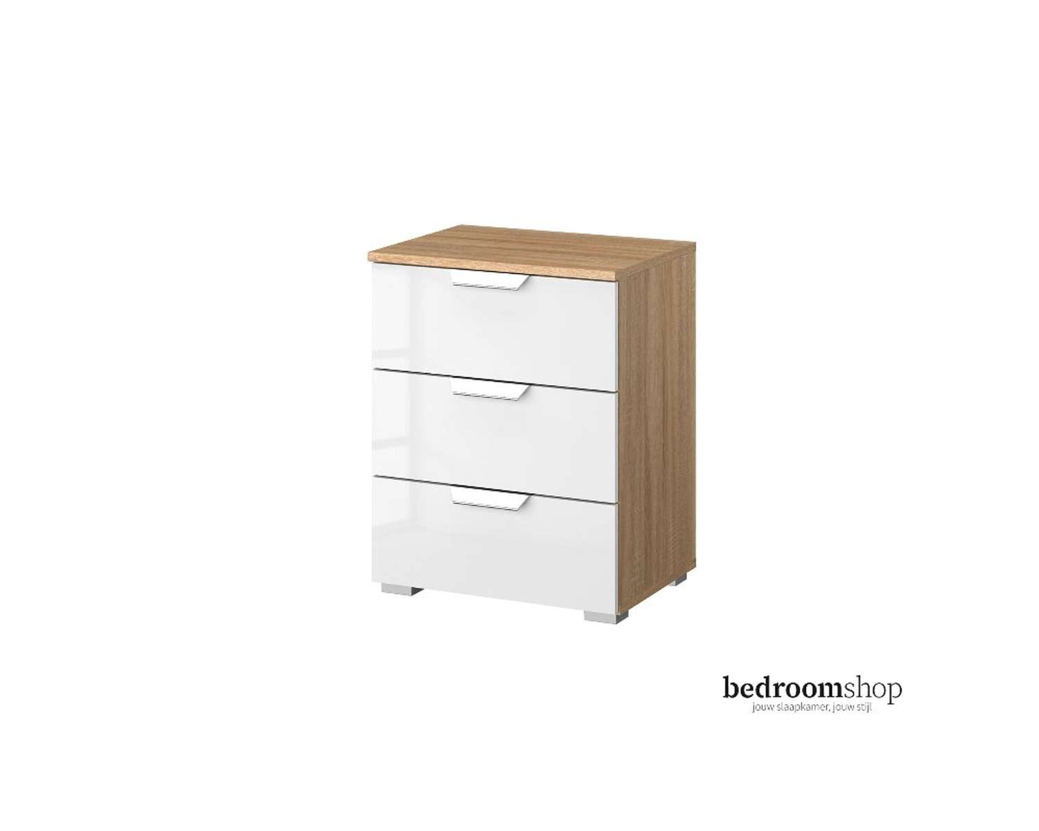 Zand eiken nachtkastje hoogglans met drie lades