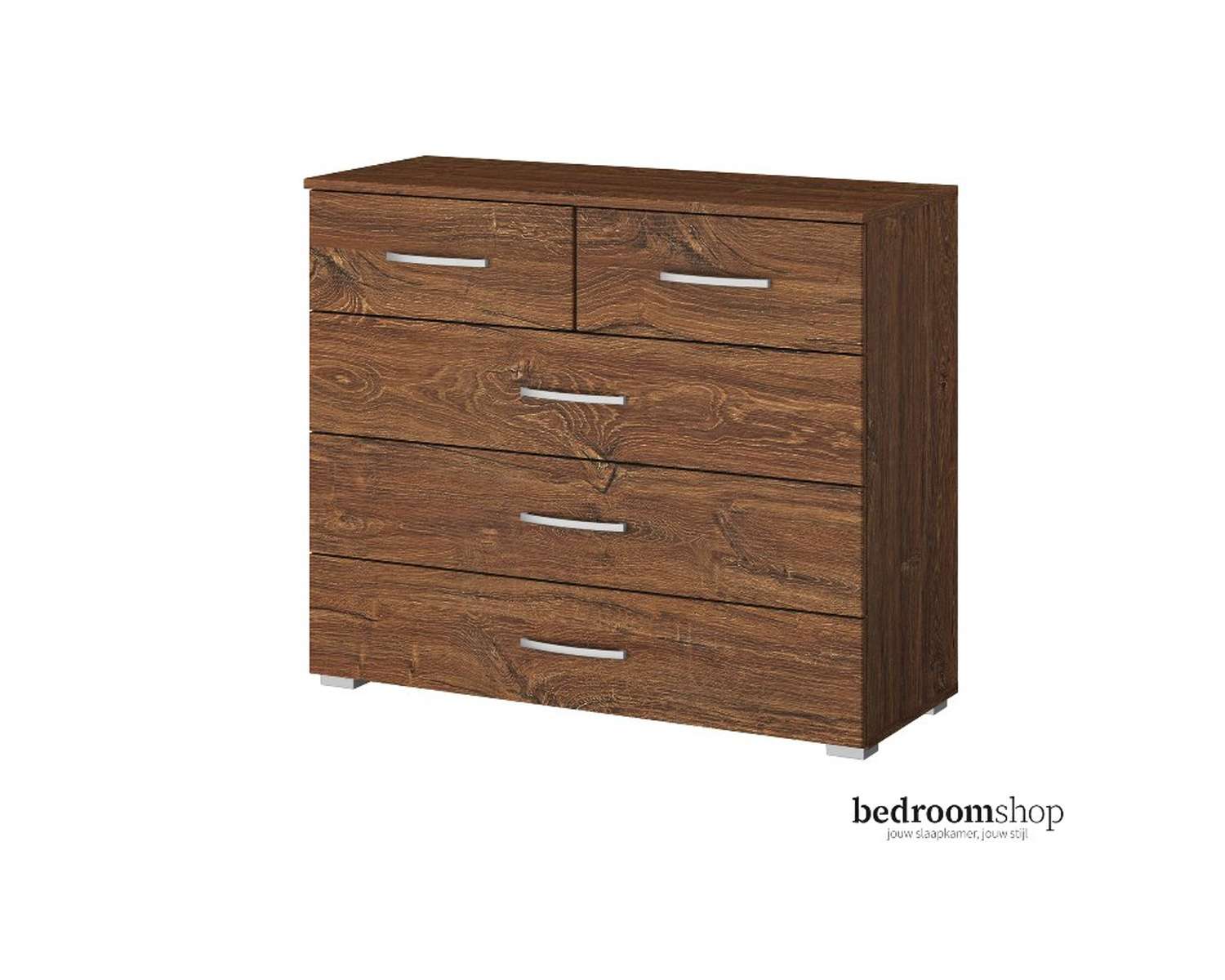 Kern eiken ladencommode met vijf lades Kern eiken ladencommode met vijf lades