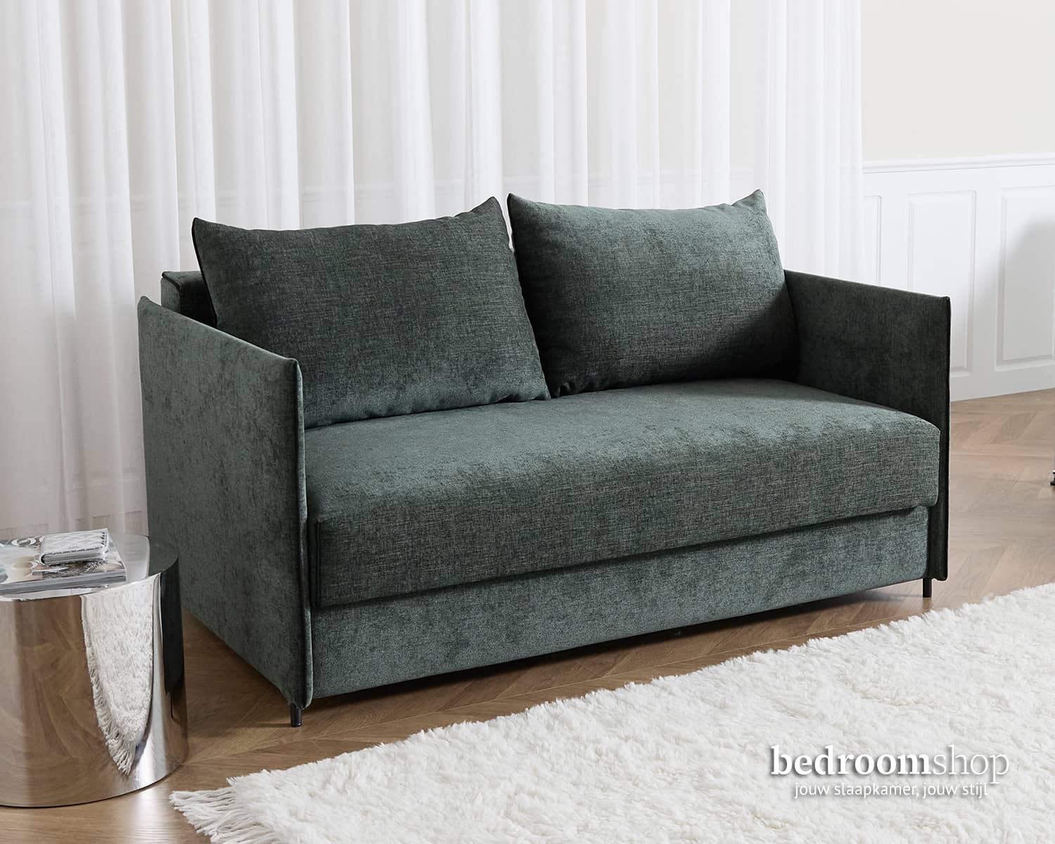 Slaapbank groen stof compact