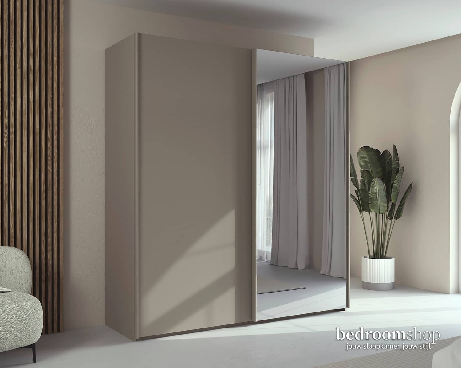 2-deurs schuifdeurkast taupe met spiegel 2-deurs schuifdeurkast taupe met spiegel