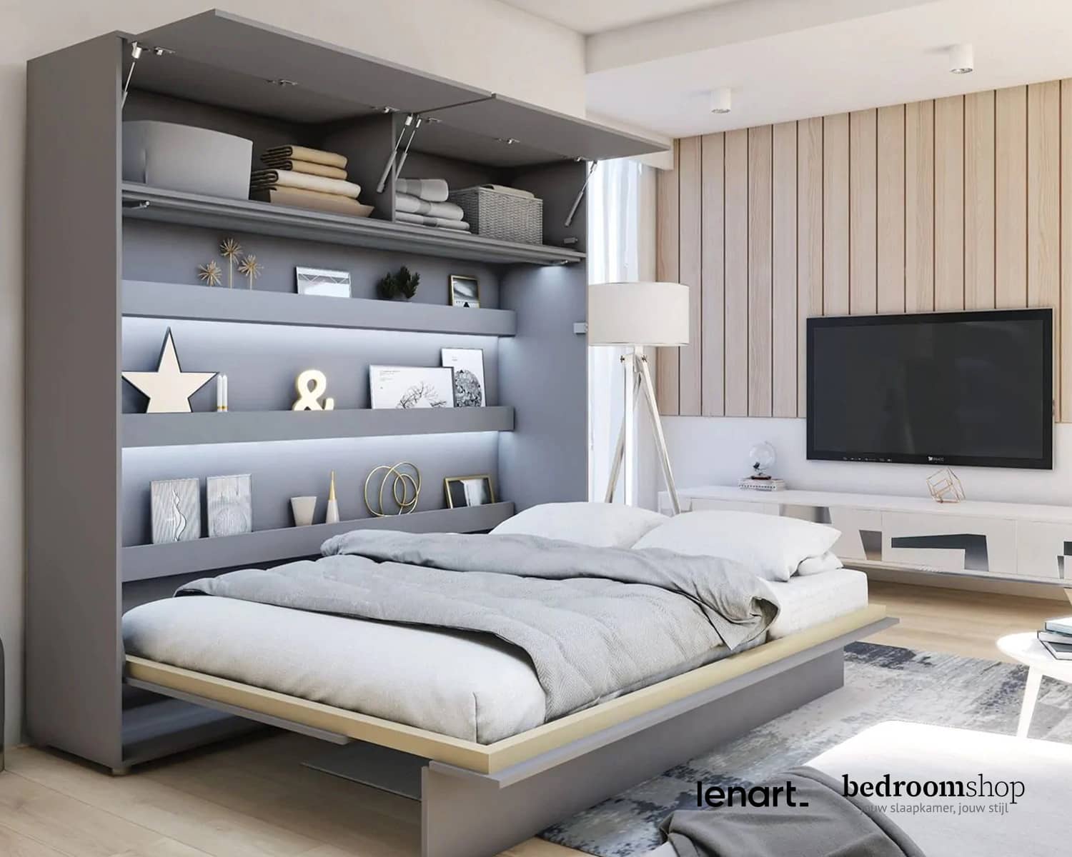 Opklapbed grijs 160x200 Opklapbed grijs 160x200