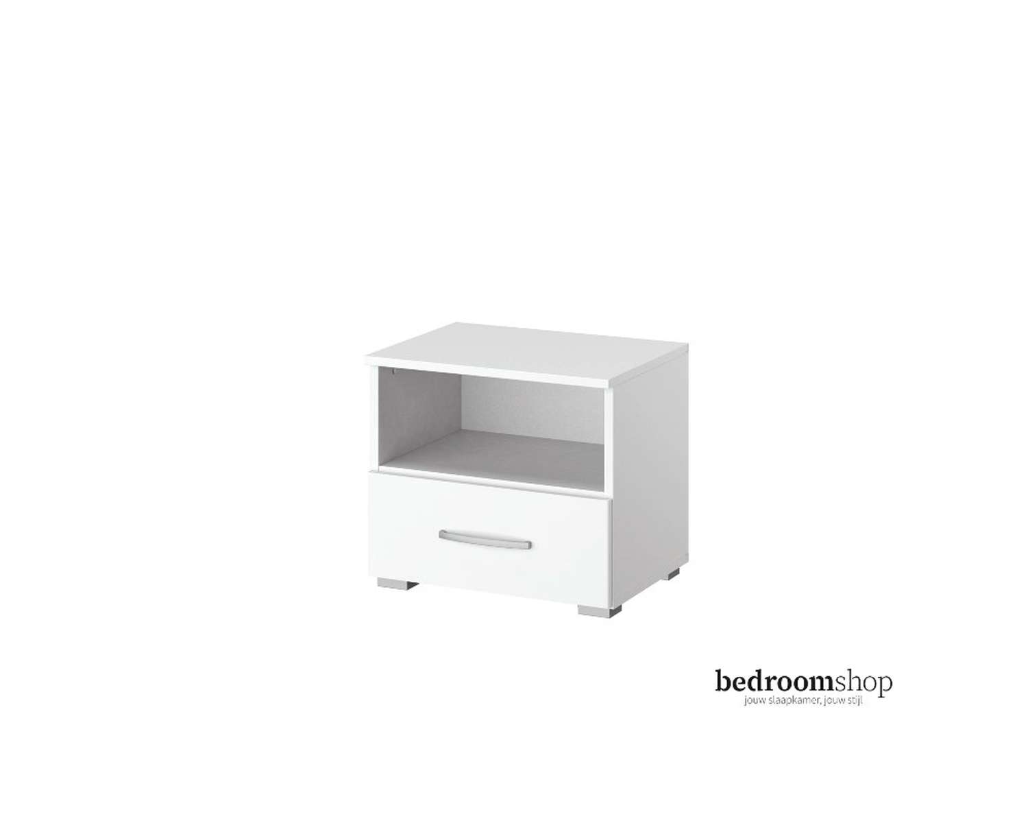 Wit nachtkastje met lade en nis Wit nachtkastje met lade en nis