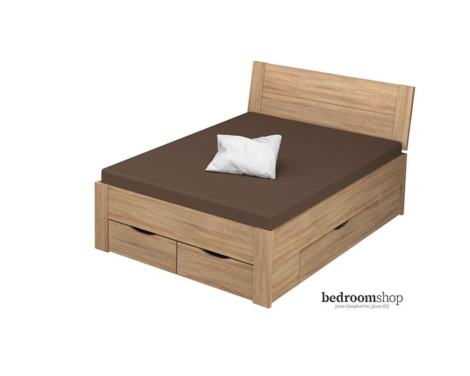 eiken bed 140x200 met hoofdbord en lades eiken bed 140x200 met hoofdbord en lades
