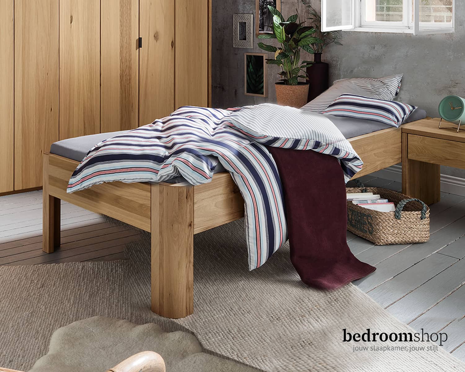 Eenpersoonsbed massief hout wild eiken