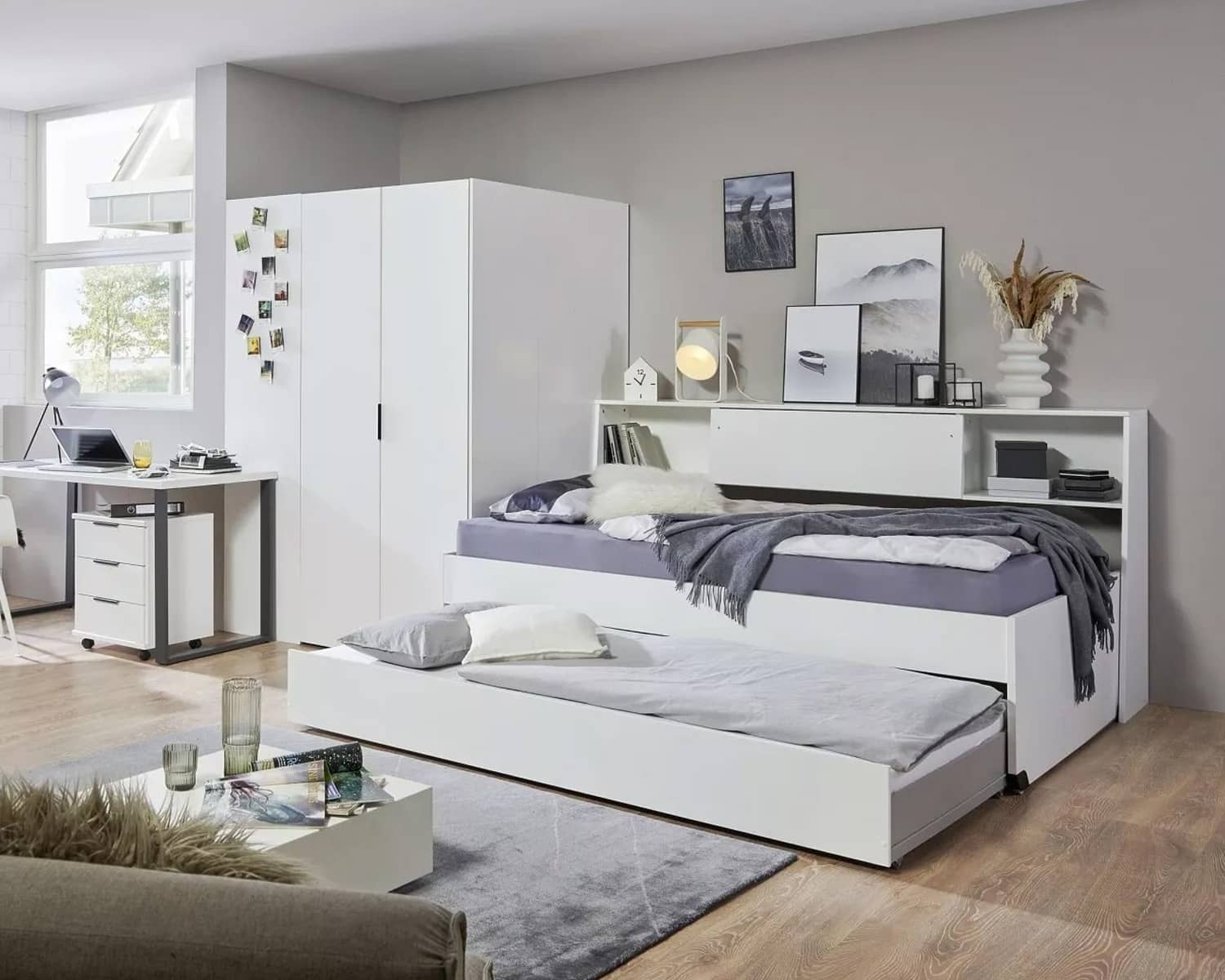 Tienerbed wit met logeerbed Tienerbed wit met logeerbed