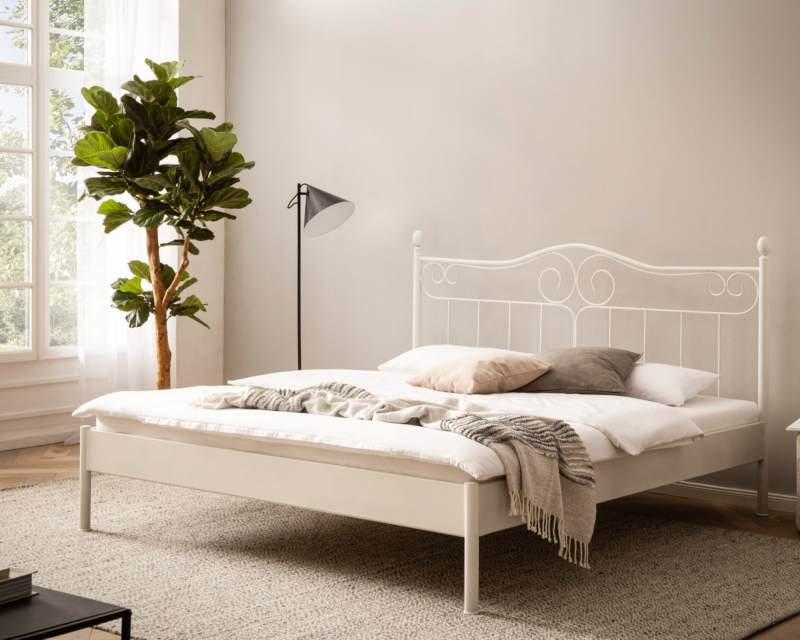 Metalen bed Novana mat wit structuur