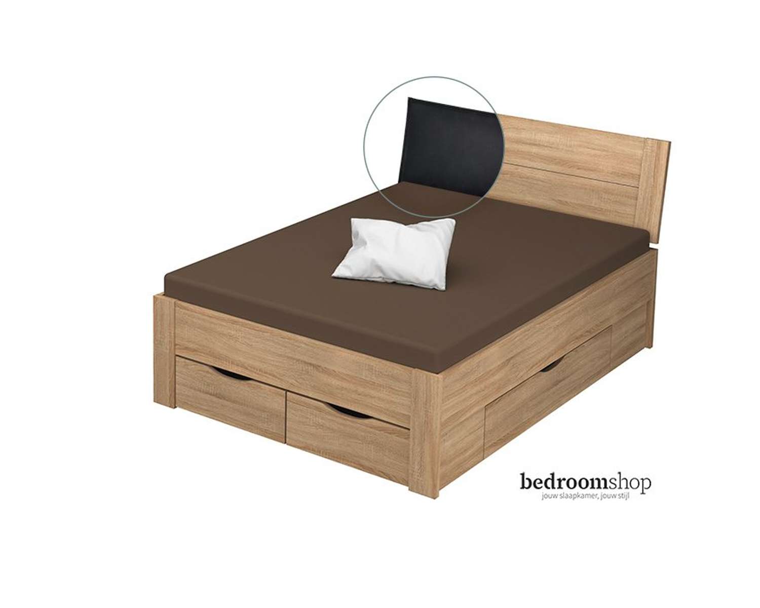 Zand eiken 140x200 met lades lederlook zwart Zand eiken 140x200 met lades lederlook zwart