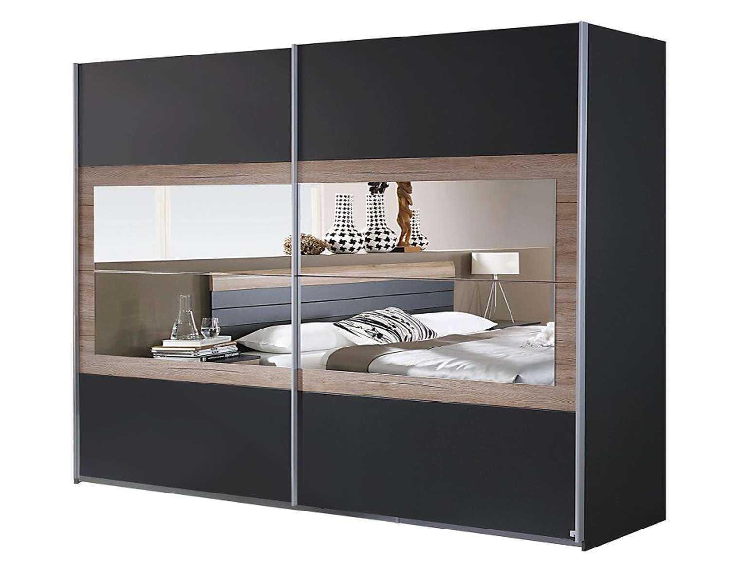 Schuifdeurkast Santorini 271cm breed metallic grijs Schuifdeurkast Santorini 271cm breed metallic grijs