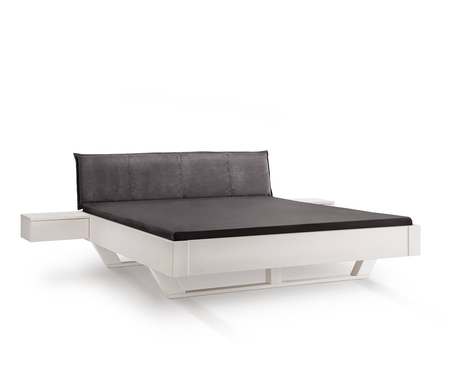 Wit bed houten nachtkastjes gestoffeerd hoofdbord Wit bed houten nachtkastjes gestoffeerd hoofdbord
