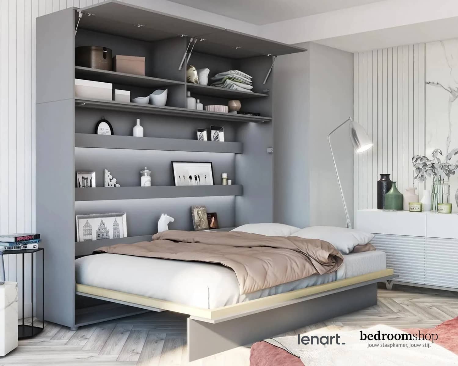 Grijs wandbed 140 cm