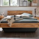 Zwevend (optisch) bed eiken massief