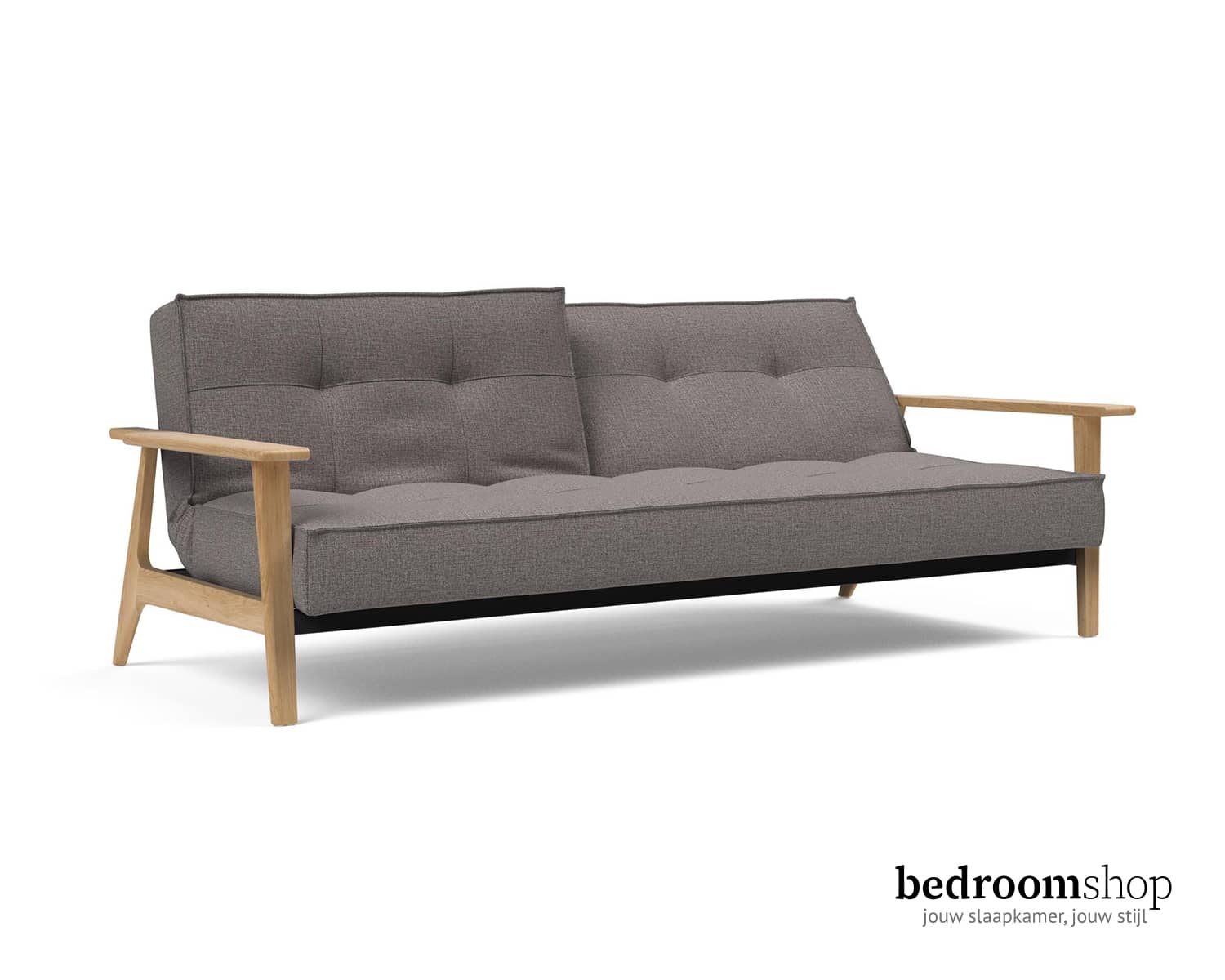 Grijze bedbank met armleuningen