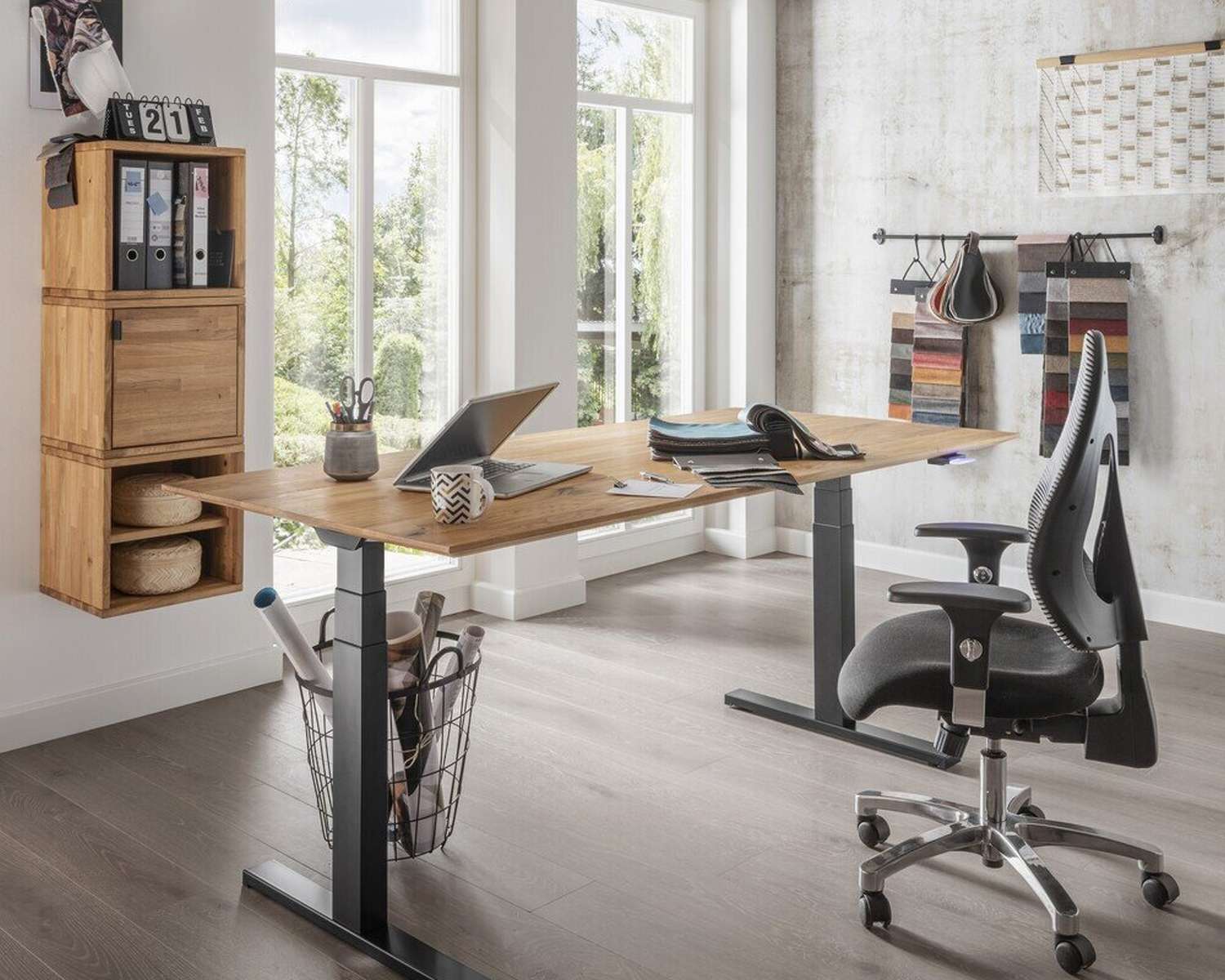 Eiken werkblad zit-sta bureau