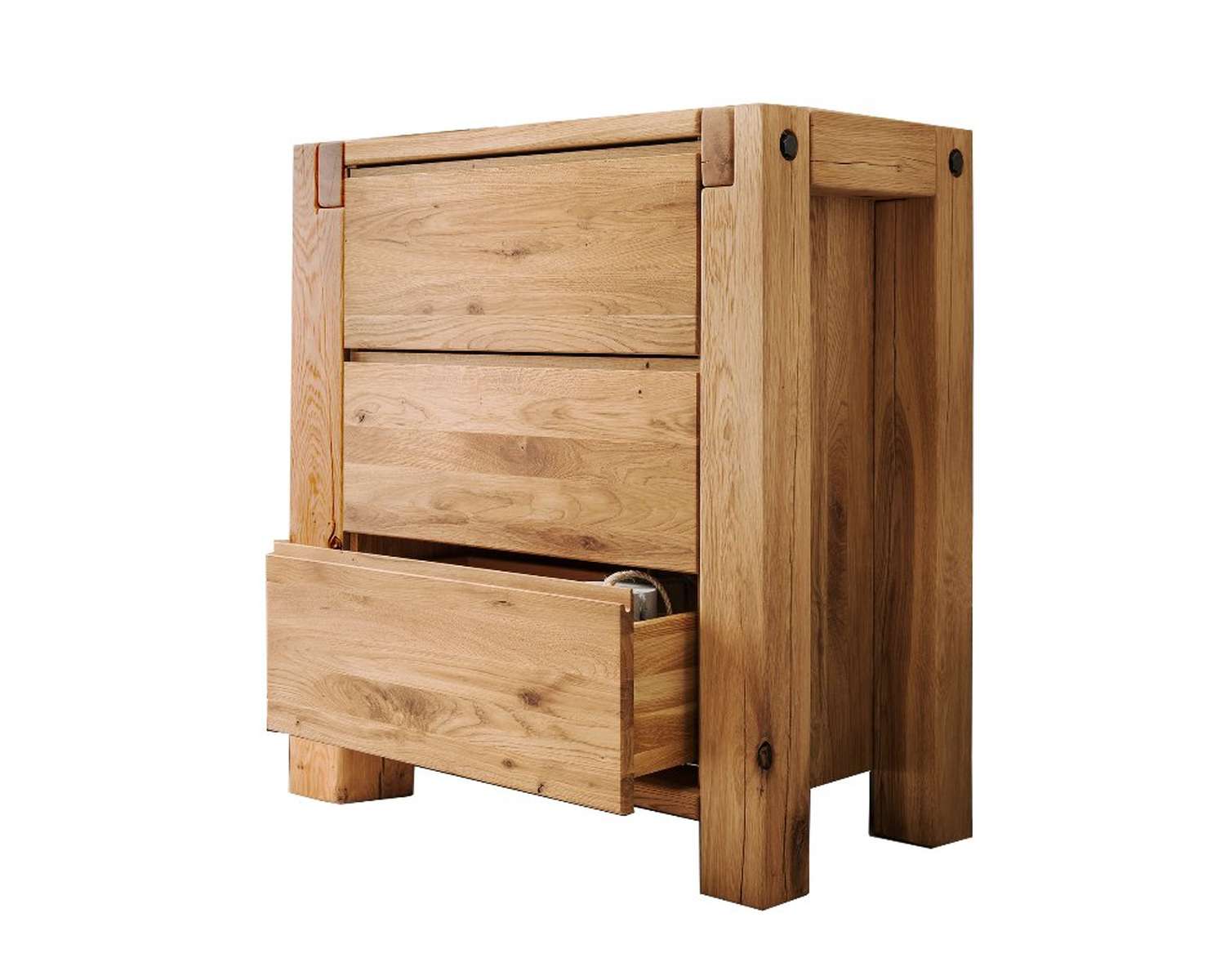 Robuuste massief houten commode Logan met 3 laden Robuuste massief houten commode Logan met 3 laden