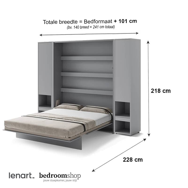 Tweepersoons opklapbed grijs twee kasten