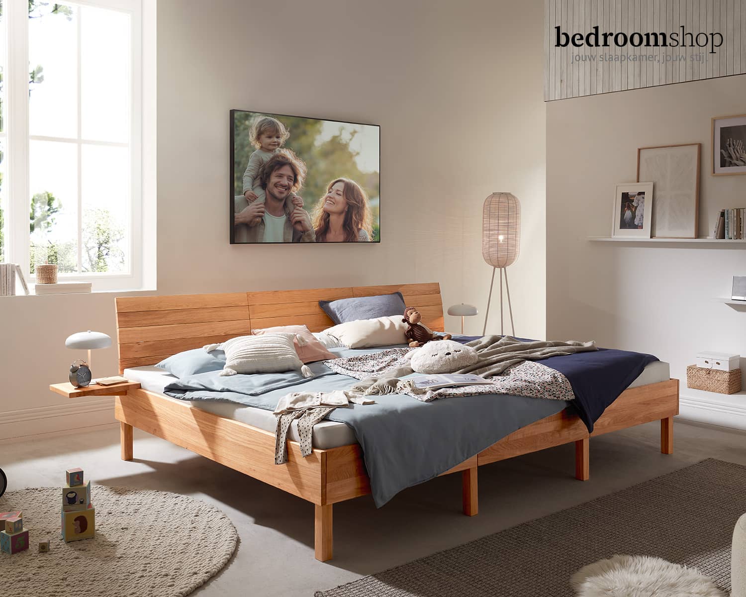 XXL familiebed - massief wild eiken - 270 cm breed