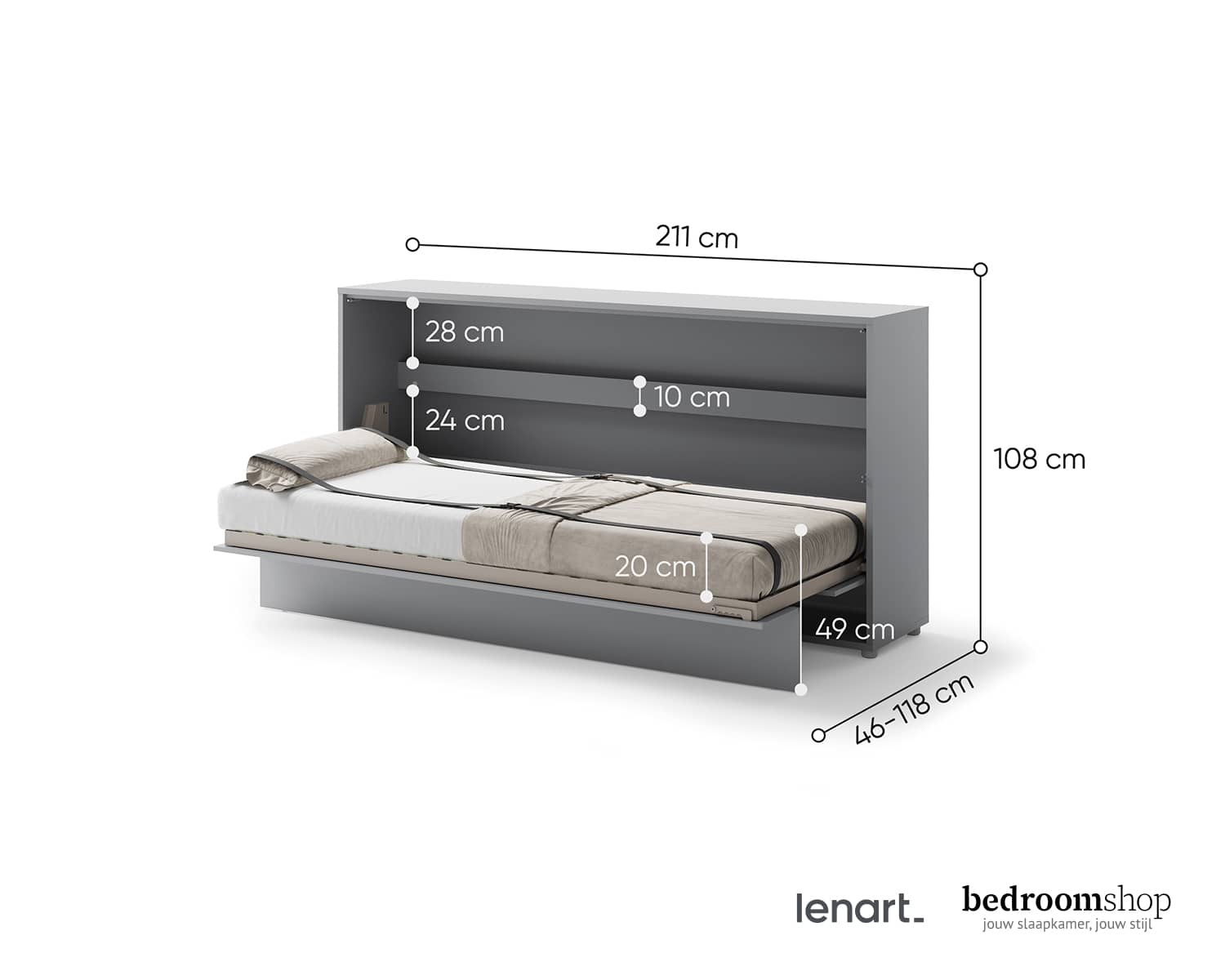 Afmetingen SoloSleep opklapbed grijs