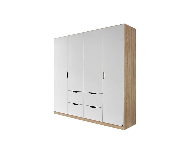 Draaideurkast New York 181cm breed x 197cm hoog zand eiken omranding met alpine witte deuren en laden