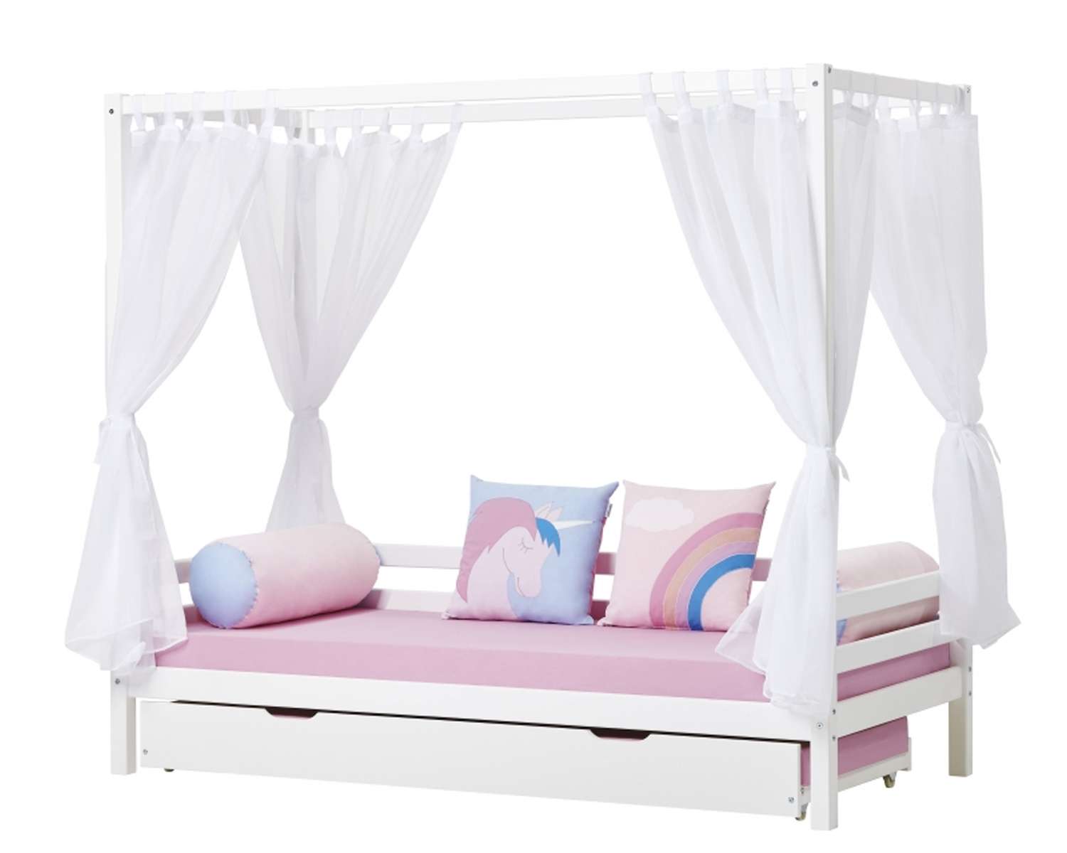 Meisjes hemelbed met onderschuifladen Meisjes hemelbed met onderschuifladen