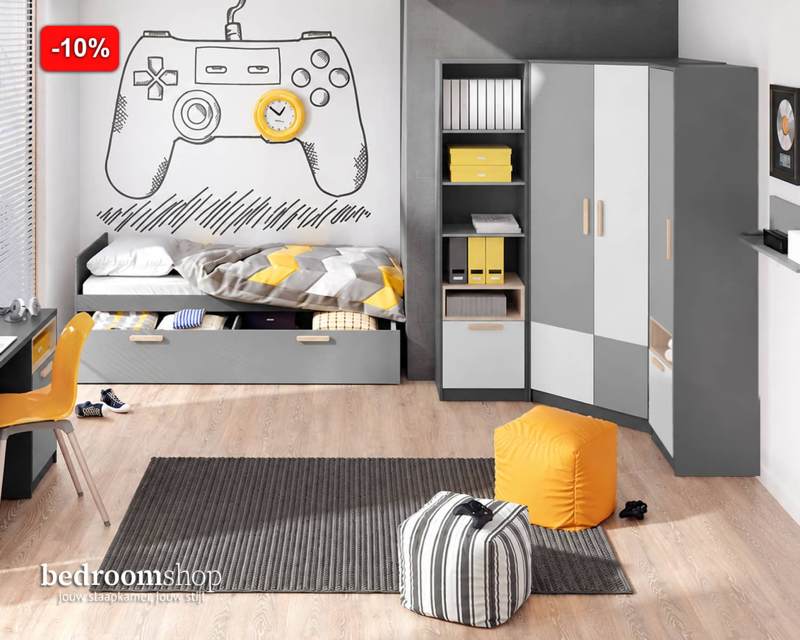 Stoere kinderkamer met hoekkast