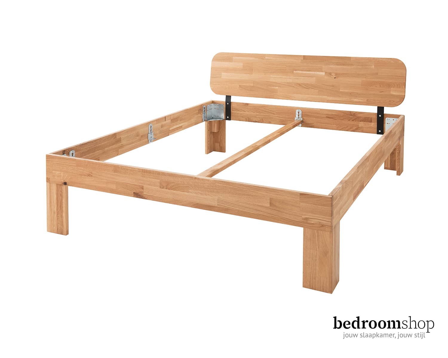 Eiken bed met rond hoofdbord Eiken bed met rond hoofdbord