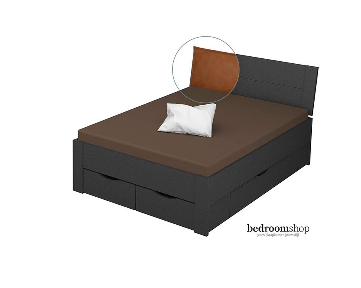 Grijs metallic 140x200 met lades lederlook camel Grijs metallic 140x200 met lades lederlook camel