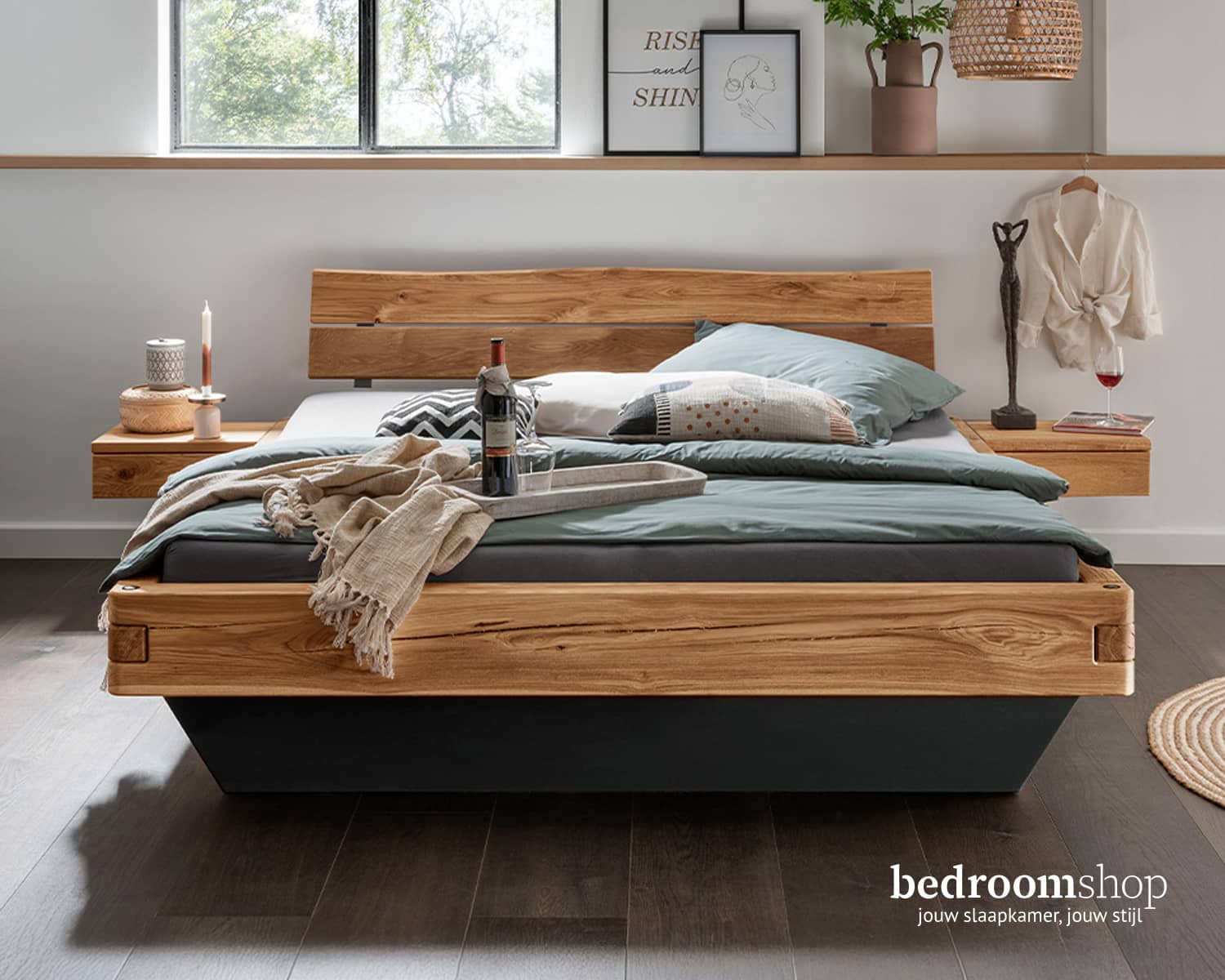 Eiken bed tweepersoons balken