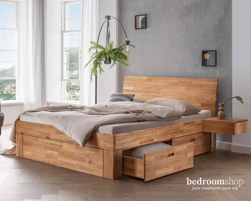 Eiken bed 180x200 met lades