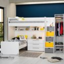 Kinderkamer opstelling grijs, geel, wit