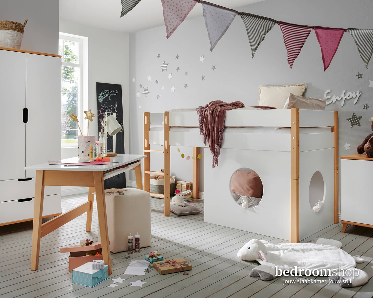 Wit kinderbed halfhoogslaper Wit kinderbed halfhoogslaper