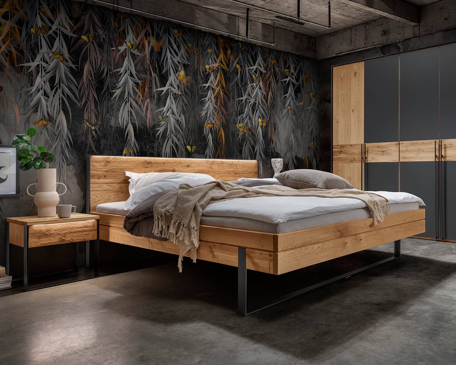 Industrieel bed eiken