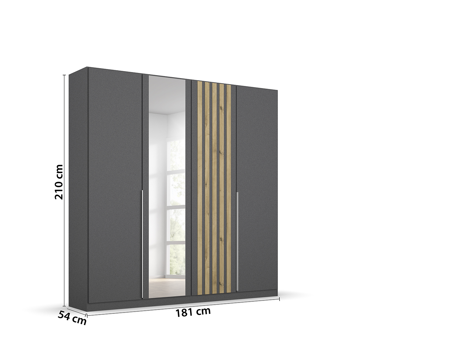 Metallic grijze kledingkast met spiegeldeur en lamellen Metallic grijze kledingkast met spiegeldeur en lamellen