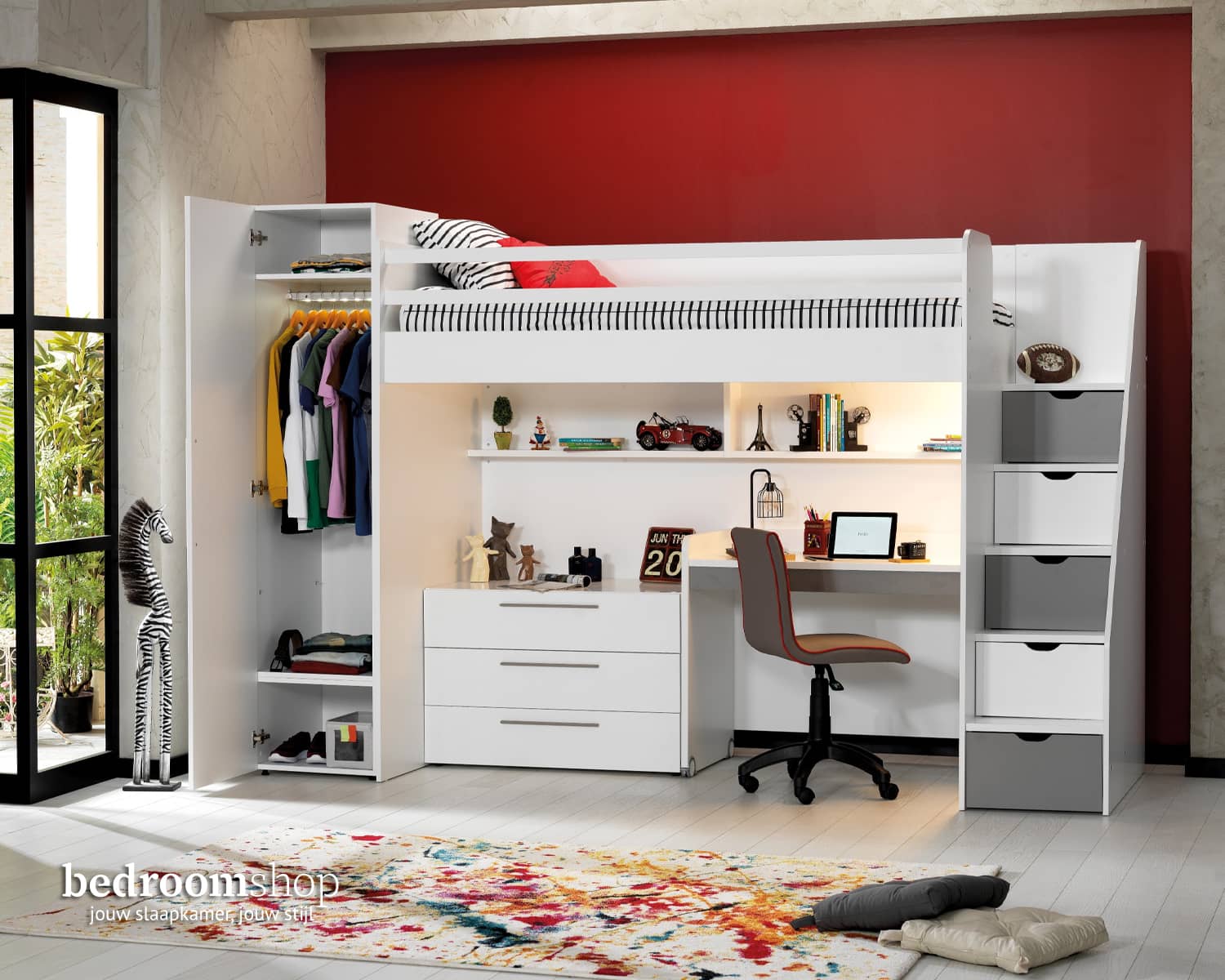 Kinderkamer set compleet met hoogslaper en bureau Kinderkamer set compleet met hoogslaper en bureau