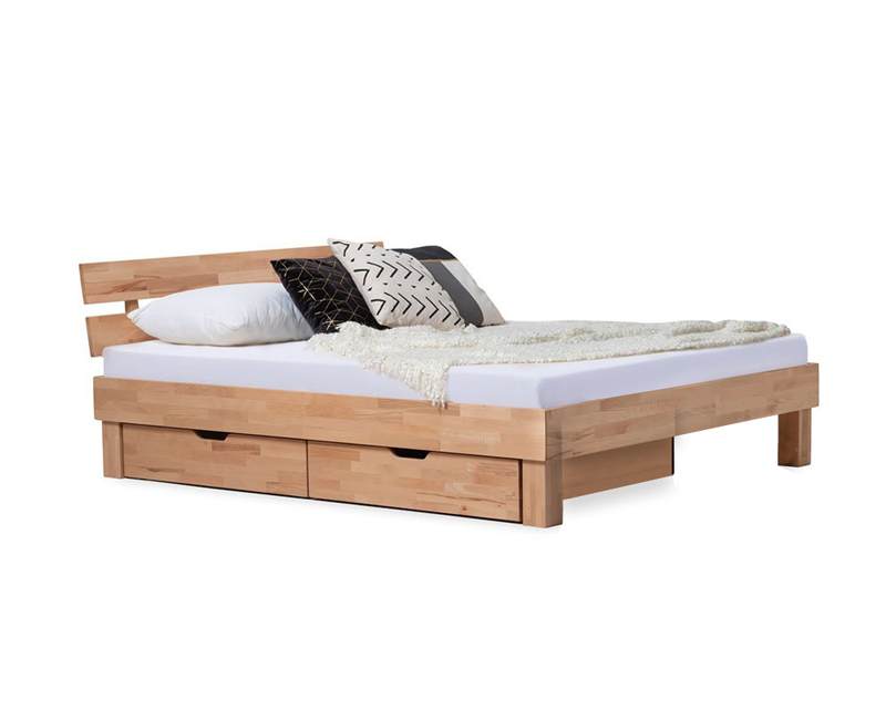 Tweepersoons houten bed Kreta met hb opbergladen en geen boekenplank