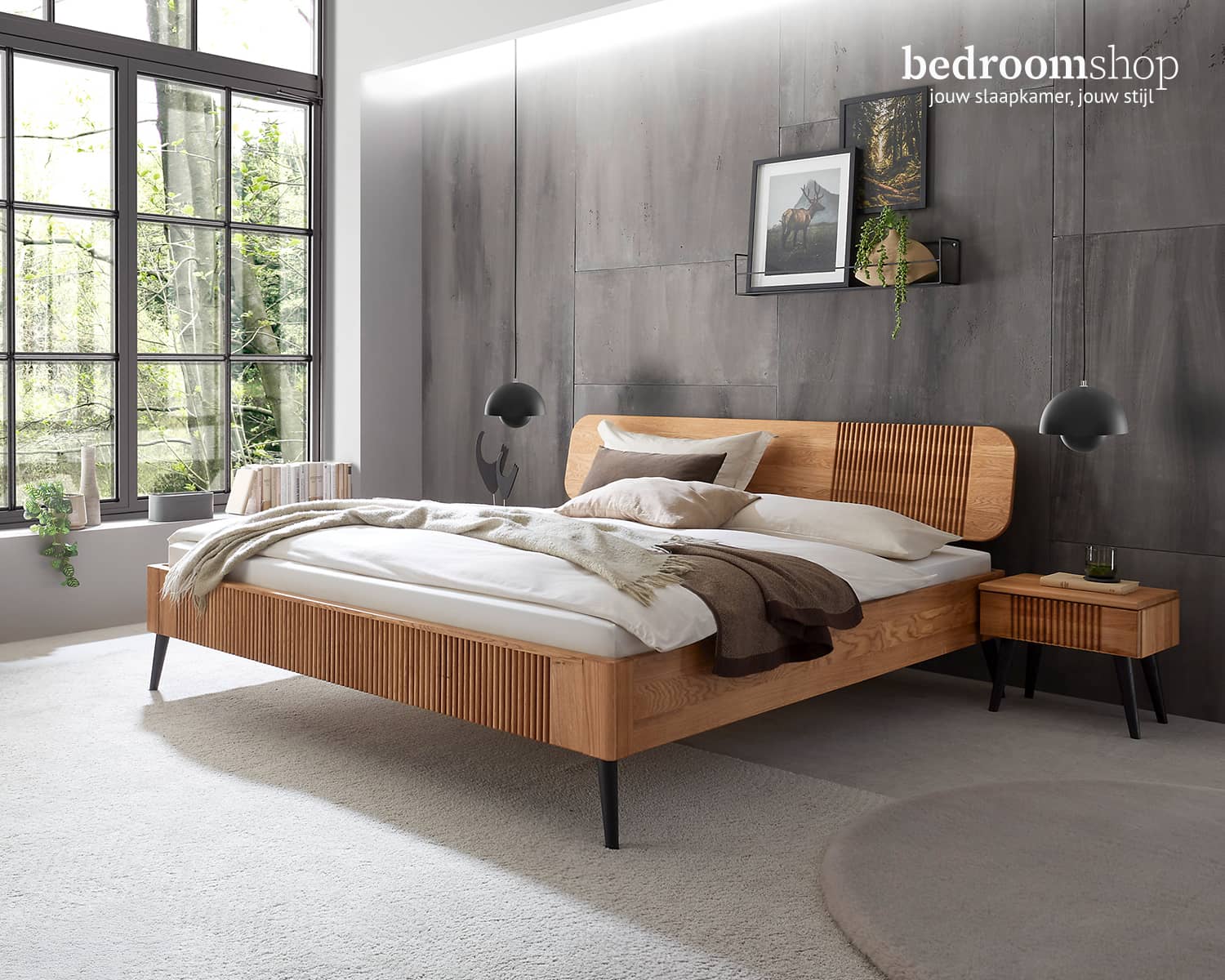 Massief houten tweepersoonsbed Osaka Japandi