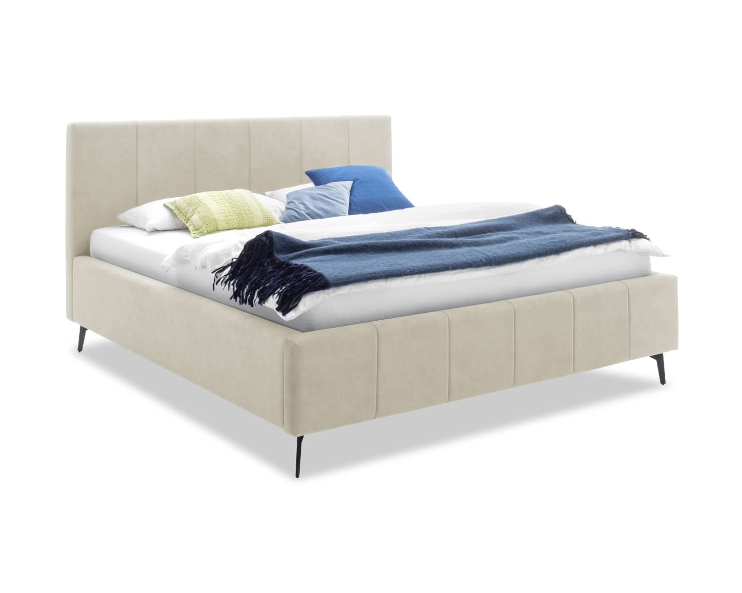 Beige gestoffeerd bed