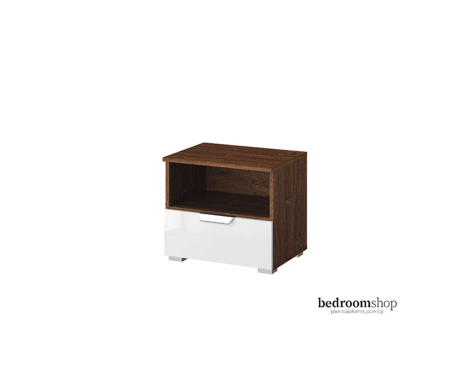 Kern eiken nachtkastje hoogglans met lade en nis Kern eiken nachtkastje hoogglans met lade en nis