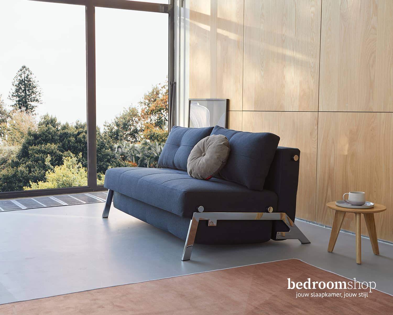 Prachtige slaapbank blauw compact