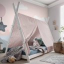 Tipi bed wit roze doek