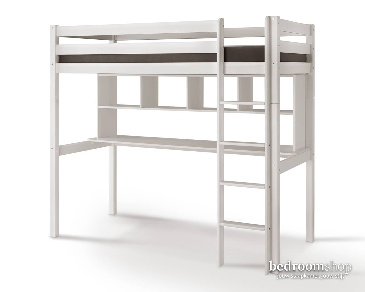 Hoogslaper wit met bureau Hoogslaper wit met bureau