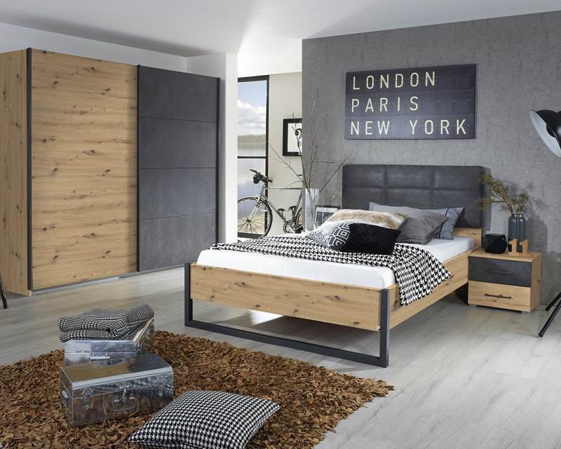 Tweepersoonsbed Malmo in artisan Eiken met kledingkast