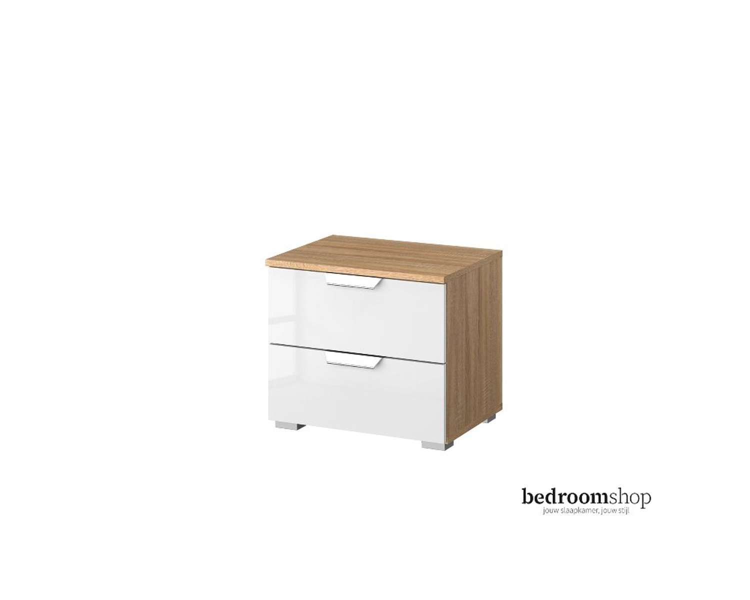 Zand eiken nachtkastje hoogglans met twee lades Zand eiken nachtkastje hoogglans met twee lades